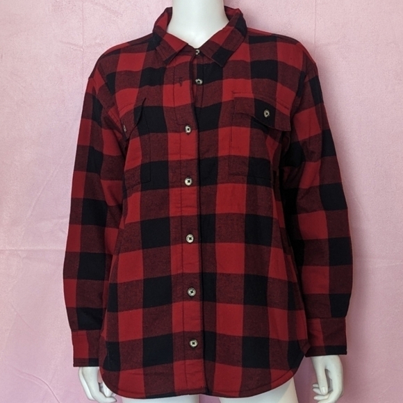 Natural Reflections Red Plaid Sherpa Lined Button Up Jacket size Small - Picture 1 of 6